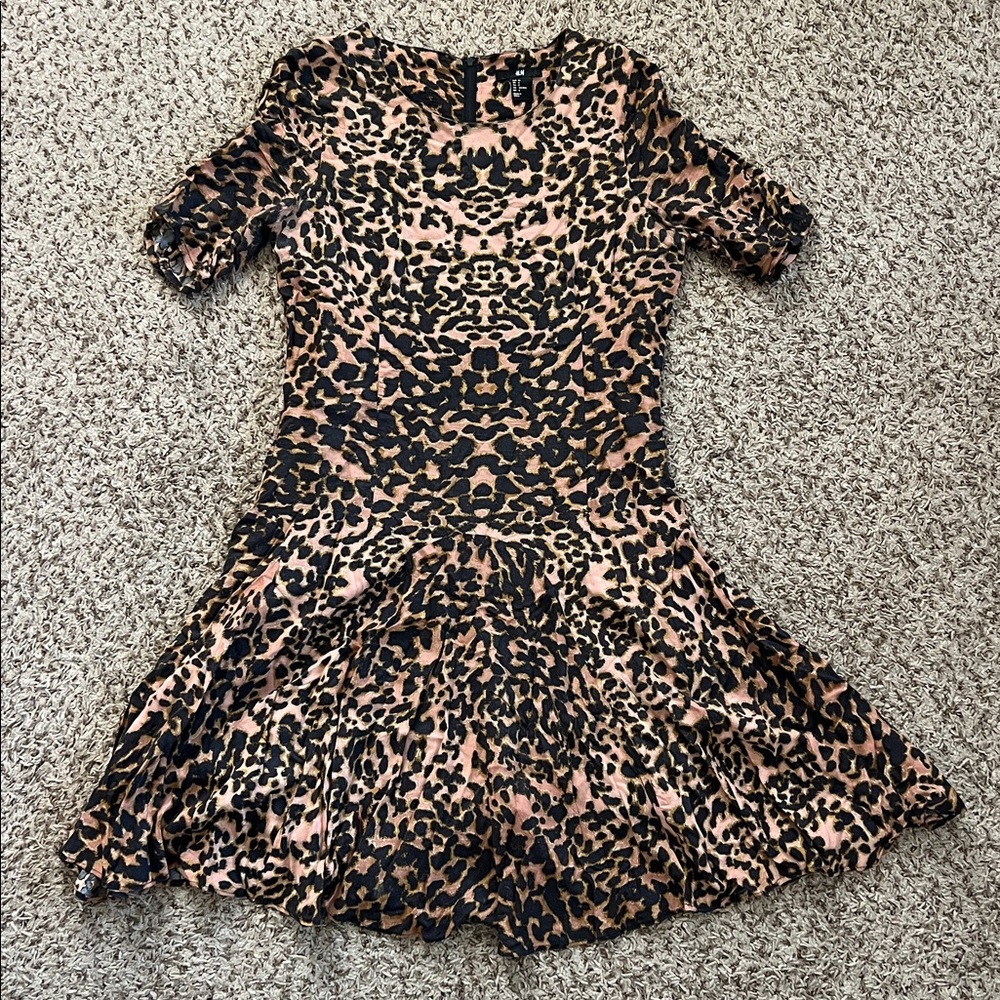 H&M Pink and Black Animal Print Leopard Dress size 6